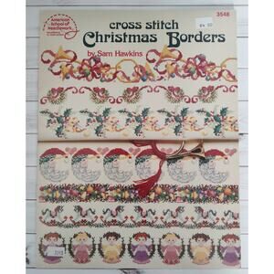 Christmas Borders Cross Stitch Patterns Santa, Angels, Holly, Ornaments, Wreaths